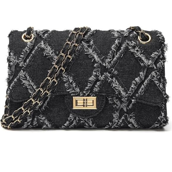Quilted Vegan Leather Crossbody Bags Black2 - Picture 1 of 6